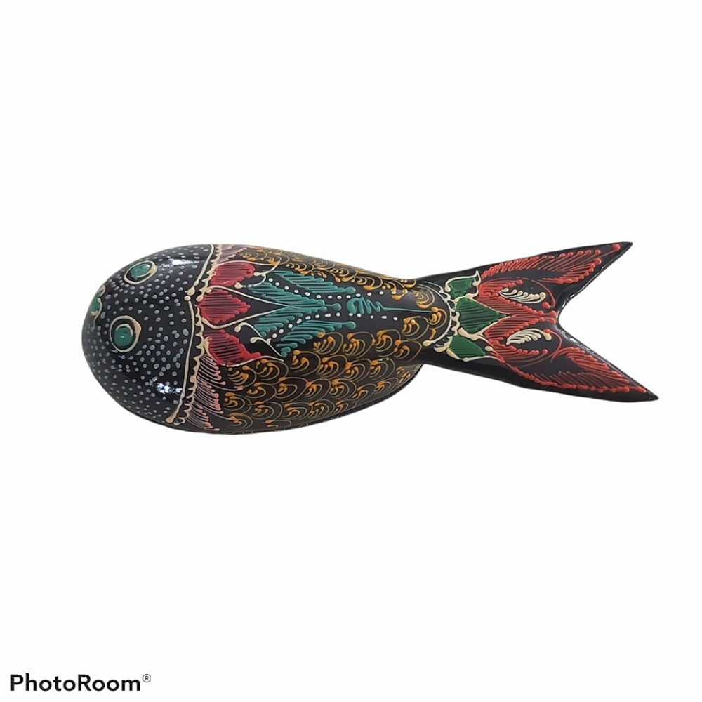 Vintage Hand Painted Wood Carved Fish Trinket Dish